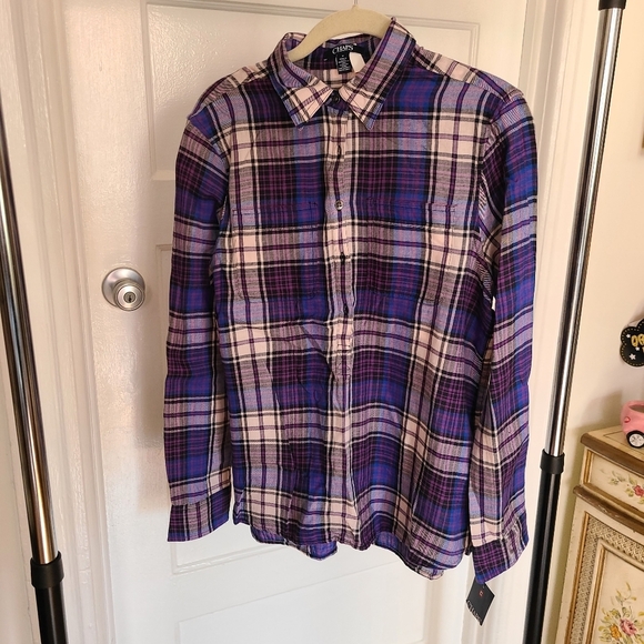 Chaps Creek Lane Checkered Flannel Print Button Down Shirt Size Medium NWT - Picture 1 of 9